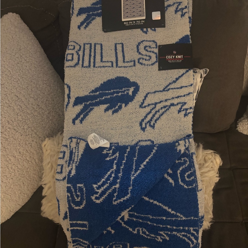 New Buffalo Bills Blue and Gray Cozy Knit Blanket